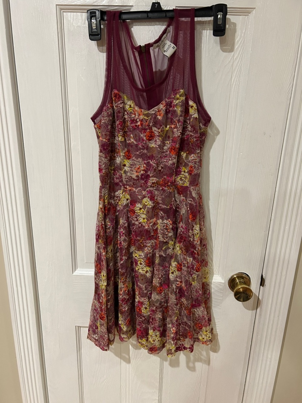 American Rag Burgundy Floral Mesh Fit-and-Flare Midi Dress